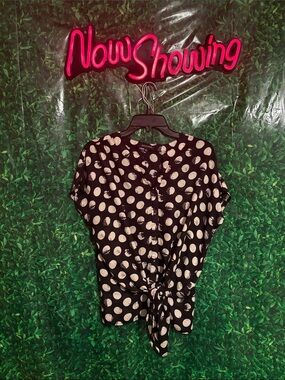 Notations Black and White Polka Dot Tie-Front Blouse
